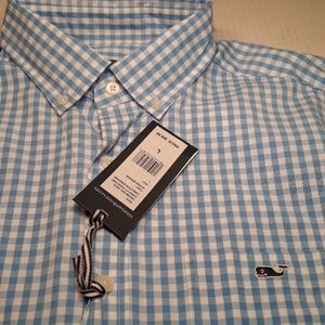 Vineyard vines blue and white gingham shirt (L)